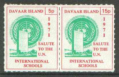 Davaar Island 1971 Rouletted 5p & 15p red & green se-tenant pair (Salute to the UN - International Schools) produced for use during Great Britain Postal strike unmounted ..., stamps on strike, stamps on united nations, stamps on racism, stamps on education