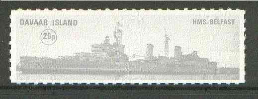 Davaar Island 1972 HMS Belfast 20p grey Rouletted without tab unmounted mint, stamps on ships