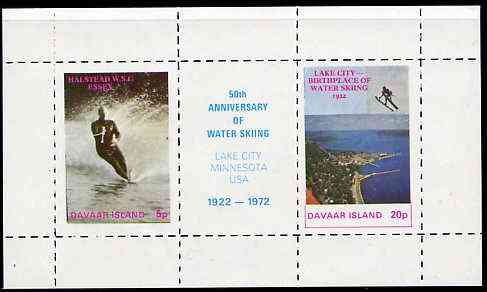 Davaar Island 1972 Water Skiing 75th Anniversary rouletted m/sheet containing set of 2 plus label unmounted mint, stamps on water skiing, stamps on water sport