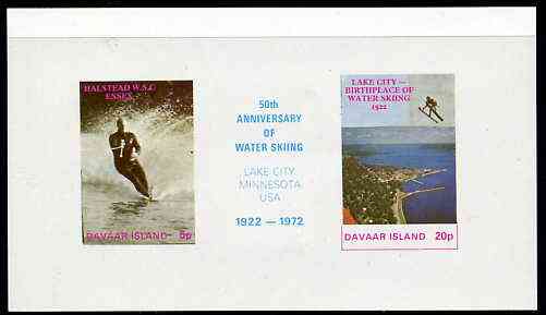 Davaar Island 1972 Water Skiing 75th Anniversary imperf m/sheet containing set of 2 plus label unmounted mint, stamps on water skiing, stamps on water sport