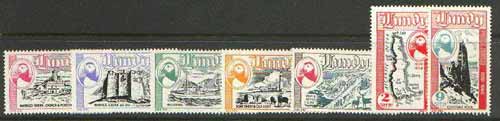 Lundy 1954 Local Post 25th Anniversary perf (Postage) set of 7 unmounted mint, Rosen LU 92-98, stamps on castles, stamps on birds, stamps on lighthouses, stamps on  maps, stamps on deer, stamps on ships
