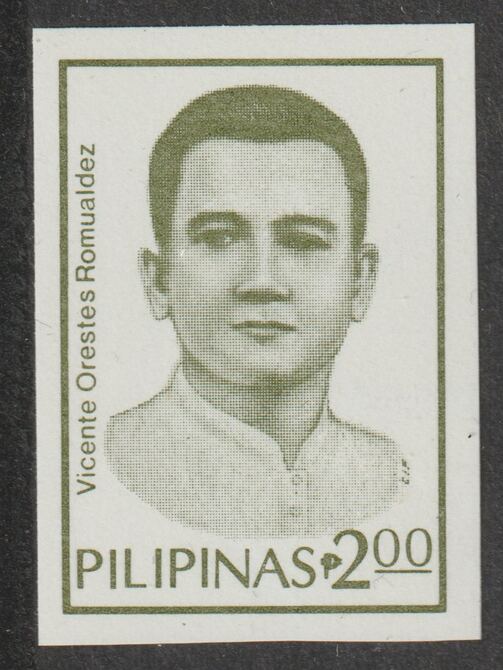 Philippines 1985 Vicente Orestes Romualdez (lawyer) 2p imperf colour trial in bronze-green on gummed wmkd paper (from the single imperf archive sheet) as SG 1927, stamps on personalities, stamps on  law , stamps on legal