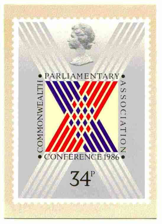 Great Britain 1986 Commonwealth Parliamentary Association Conference PHQ card unused and pristine, stamps on constitutions