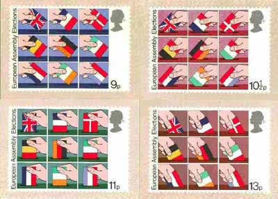 Great Britain 1979 First Direct Elections to European Assembly set of 4 PHQ cards unused and pristine, stamps on , stamps on  stamps on constitutions, stamps on  stamps on elections, stamps on  stamps on flags