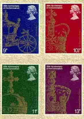 Great Britain 1978 Coronation 25th Anniversary set of 4 PHQ cards unused and pristine, stamps on royalty, stamps on coronation