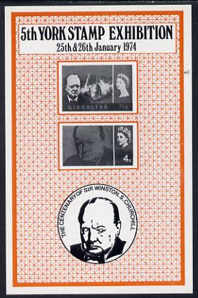 Exhibition souvenir sheet for 1974 5th York Coin & Stamp Fair showing Churchill stamps unmounted mint, stamps on churchill  personalities, stamps on stamp exhibitions      cinderella