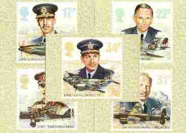 Great Britain 1986 History of the Royal Air Force set of 5 PHQ cards unused and pristine, stamps on aviation, stamps on  ww2 , stamps on  raf , stamps on personalities, stamps on  raf , stamps on lancaster, stamps on hurricane, stamps on dh, stamps on typhoon, stamps on mosquito, stamps on  ww2 , stamps on 