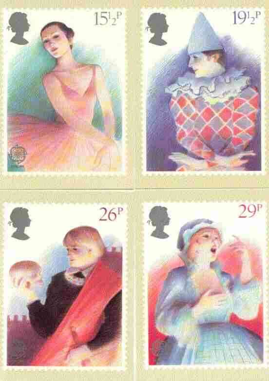 Great Britain 1982 Europa - British Theatre set of 4 PHQ cards unused and pristine, stamps on music, stamps on theatre, stamps on entertainments, stamps on europa