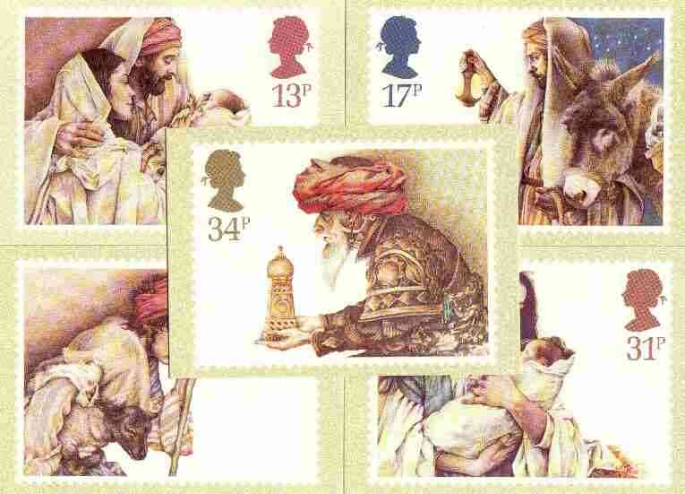 Great Britain 1984 Christmas set of 5 PHQ cards unused and pristine, stamps on christmas