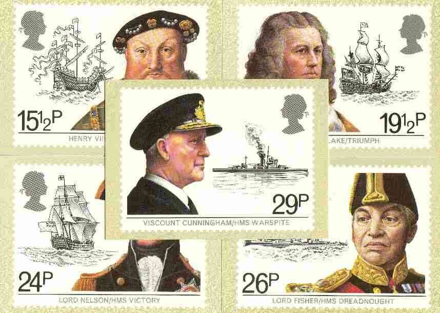 Great Britain 1982 Maritime Heritage set of 5 PHQ cards unused and pristine, stamps on ships, stamps on explorers, stamps on nelson, stamps on blake, stamps on slania