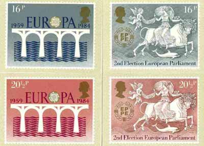 Great Britain 1984 Europa - 25th Anniversary of CEPT set of 4 PHQ cards unused and pristine, stamps on europa, stamps on dolphins, stamps on bovine