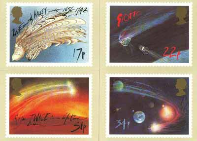 Great Britain 1986 Halleys Comet set of 4 PHQ cards unused and pristine, stamps on space, stamps on halley