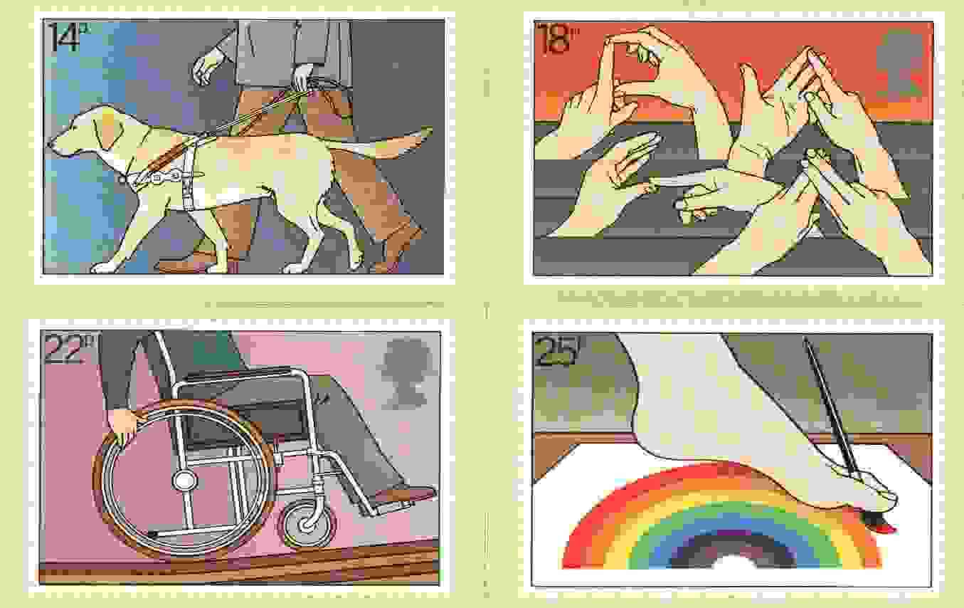 Great Britain 1981 International Year of the Disabled set of 4 PHQ cards unused and pristine, stamps on disabled, stamps on wheelchair, stamps on rainbow, stamps on blind