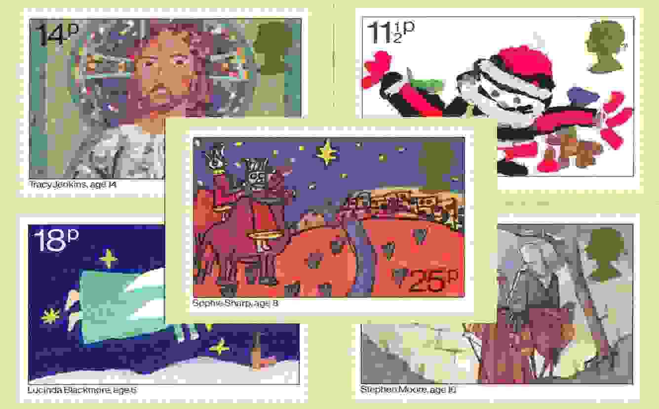 Great Britain 1981 Christmas - Children's Paintings set of 5 PHQ cards unused and pristine, stamps on christmas, stamps on arts, stamps on children, stamps on mosaics, stamps on angels, stamps on santa