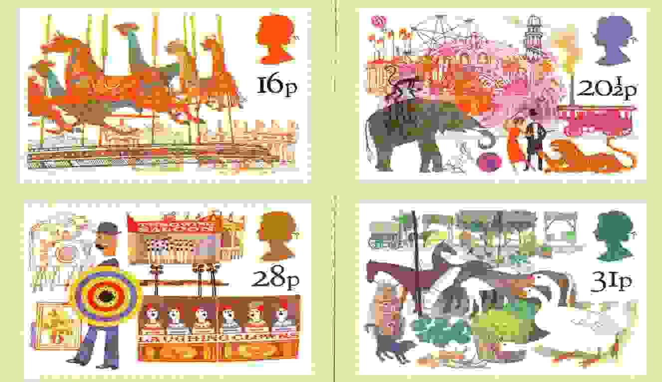 Great Britain 1983 British Fairs set of 4 PHQ cards unused and pristine, stamps on circus, stamps on animals, stamps on elephants, stamps on lions, stamps on food