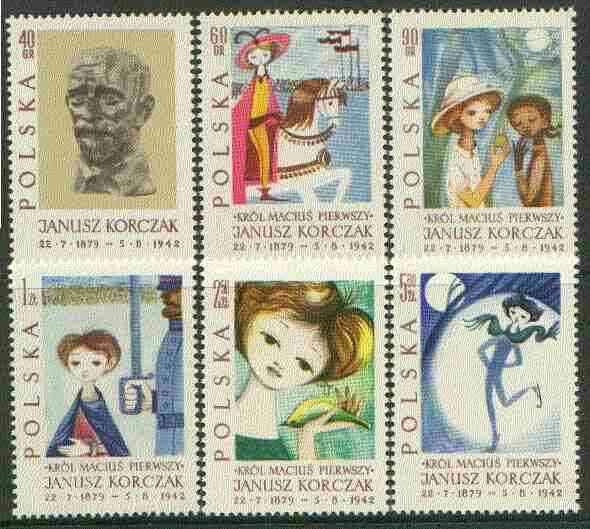 Poland 1962 Death Anniversary of Janusz Korczak (child educator) set of 6 unmounted mint, SG 1344-49, Mi 1357-62, stamps on education, stamps on death, stamps on fairy tales