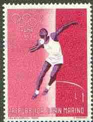 San Marino 1960 Shot Putt 1L (from Olympic Games set) unmounted mint SG 603*, stamps on shot, stamps on sport