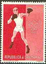 San Marino 1960 Boxing 4L (from Olympic Games set) unmounted mint SG 606*, stamps on sport, stamps on walk