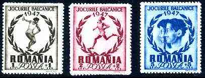 Rumania 1948 Balkan Games Postage set of 3 unmounted mint, SG 1928-30*, stamps on sport, stamps on discus, stamps on running