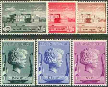 Belgium 1940 Queen Elizabeth Musical Foundation set of 6 unmounted mint, Mi 529-34 (see note after SG 875), stamps on , stamps on  stamps on music, stamps on 
