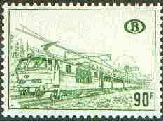 Belgium 1973 Railway Parcels - Electric Train 90f olive-green unmounted mint, SG P2063a, stamps on railways