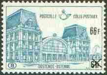 Belgium 1972 Railway Parcels - Ostend Station 66f on 61f turquoise-blue unmounted mint, SG P2262, stamps on railways