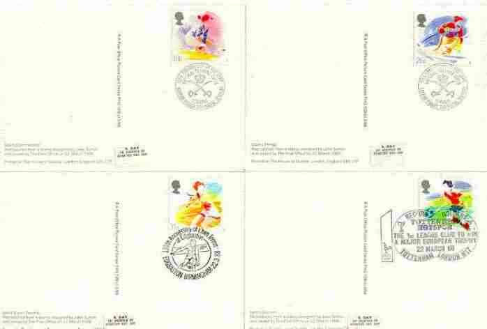 Great Britain 1988 Sports Organisations set of 4 PHQ cards with appropriate stamps each very fine used with first day cancels, stamps on sport, stamps on skiing, stamps on tennis, stamps on gymnastics, stamps on football, stamps on  gym , stamps on gymnastics, stamps on 