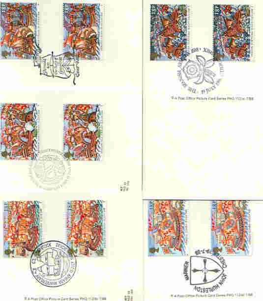 Great Britain 1988 Spanish Armada 400th Anniversary set of 5 PHQ cards with appropriate gutter pairs each very fine used with first day cancels, stamps on ships, stamps on history, stamps on drake
