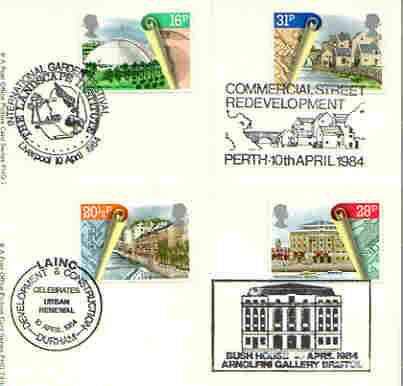 Great Britain 1984 Urban Renewal set of 4 PHQ cards with appropriate stamps each very fine used with first day cancels, stamps on architecture