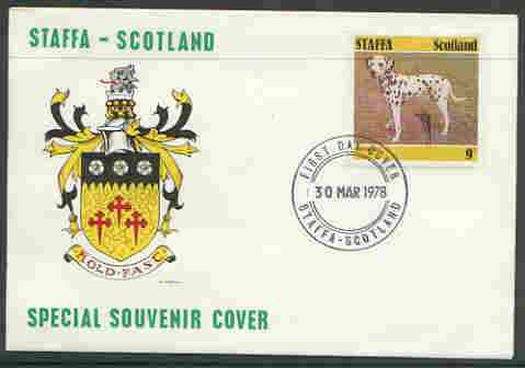 Staffa 1978 Dalmation 9p from perf Dog set of 8, on cover with first day cancel, stamps on animals, stamps on dogs, stamps on dalmation