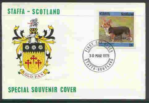 Staffa 1978 Corgi 18p from imperf Dog set of 8, on cover with first day cancel, stamps on animals, stamps on dogs, stamps on corgi