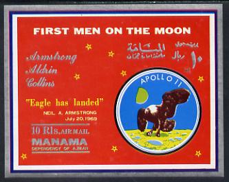 Manama 1969 First Man on the Moon (1) imperf m/sheet unmounted mint, Mi Bl 37, stamps on space, stamps on apollo, stamps on eagles, stamps on birds of prey