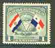 Paraguay 1945 President Morinigos Goodwill Visit 1c (Flags of Paraguay & Panama) SG 609*, stamps on flags, stamps on maps