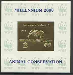 Batum 2000 WWF - Elephant imperf sheetlet on shiney card with design embossed in gold optd Millennium 2000, Animal Conservation in blue, stamps on wwf, stamps on animals, stamps on elephant, stamps on millennium, stamps on  wwf , stamps on 