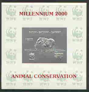 Batum 2000 WWF - Elephant imperf sheetlet on shiney card with design embossed in silver optd Millennium 2000, Animal Conservation in red, stamps on wwf, stamps on animals, stamps on elephant, stamps on millennium, stamps on  wwf , stamps on 