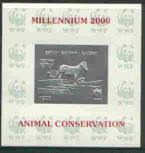 Batum 2000 WWF - Zebra imperf sheetlet on shiney card with design embossed in silver optd Millennium 2000, Animal Conservation in red, stamps on wwf, stamps on animals, stamps on zebra, stamps on millennium, stamps on  wwf , stamps on 