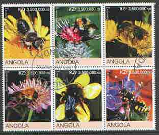 Angola 2000 Bees set of 6 very fine cto used, stamps on flowers, stamps on honey, stamps on bees, stamps on insects