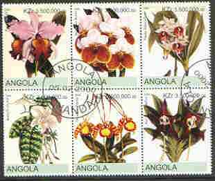 Angola 2000 Orchids #1 set of 6 very fine cto used, stamps on flowers, stamps on orchids