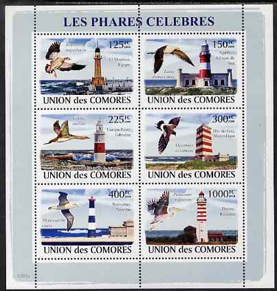 Comoro Islands 2009 Lighthouses & Birds perf sheetlet containing 6 values unmounted mint, Michel 1953-8, stamps on , stamps on  stamps on lighthouses, stamps on  stamps on birds