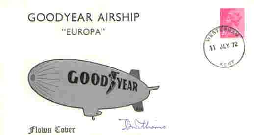 Great Britain 1972 Goodyear Airship Europa flown cover (illustrated) signed by Capt T B Williams AFC (only 600 covers flown), stamps on aviation, stamps on airships, stamps on europa