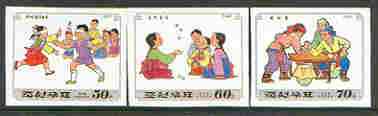North Korea 1997 Childrens Games (2nd series) imperf set of 3 values (30, 60 & 70ch)* (from limited printing), stamps on children, stamps on games, stamps on wrestling, stamps on blind