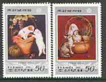 North Korea 1997 Paintings of Cats & Dogs perf set of 2, unmounted mint SG N3648-49*, stamps on animals, stamps on cats, stamps on dogs, stamps on arts