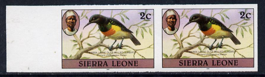 Sierra Leone 1983 Sunbird 2c (with 1983 imprint) unmounted mint IMPERF pair (as SG 761), stamps on birds