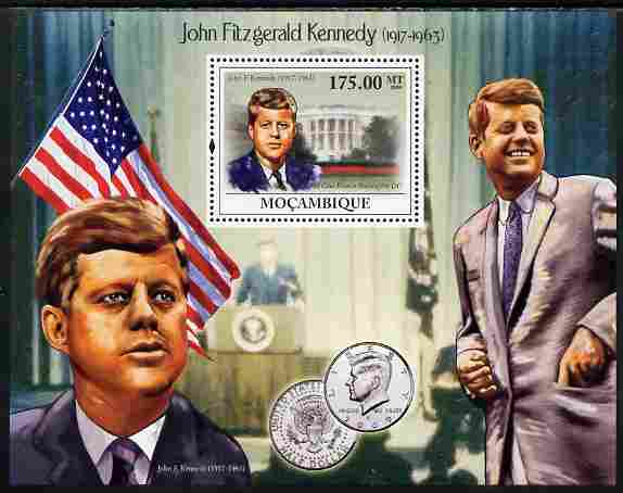 Mozambique 2009 John F Kennedy perf s/sheet unmounted mint, stamps on personalities, stamps on kennedy, stamps on usa presidents, stamps on americana, stamps on flags, stamps on coins
