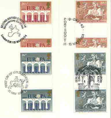 Great Britain 1984 Europa - 25th Anniversary of CEPT set of 4 PHQ cards with appropriate gutter pairs each very fine used with first day cancels, stamps on europa, stamps on dolphins, stamps on bovine