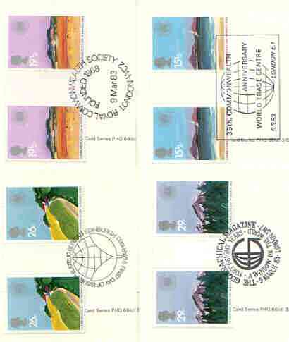Great Britain 1983 Commonwealth Day (Geographical Regions) set of 4 PHQ cards with appropriate gutter pairs each very fine used with first day cancels, stamps on geology, stamps on geography