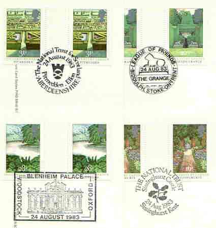 Great Britain 1983 British Gardens set of 4 PHQ cards with appropriate gutter pairs each very fine used with first day cancels, stamps on flowers, stamps on gardens