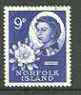 Norfolk Island 1960 Cereus & QEII 9d (from 1960 def set) superb used with light corner cds cancel SG 29, stamps on flowers, stamps on royalty