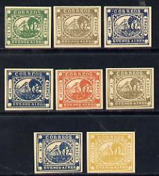 Buenos Aires 1858 Steamship - eight imperf reprints of various values on creamy wove paper (16), stamps on ships