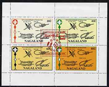 Nagaland 2000 Euro-Scout opt in red on 75th Anniversary of Scouting perf sheetlet of 4 values unmounted mint, stamps on scouts